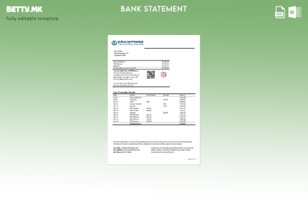 модерен стил Холандија (Холандија) Шаблон за збор за извод од банка на Crawford 